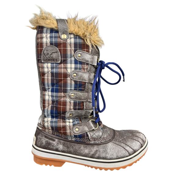 Sorel Women’s Tofino Grey Plaid Lace Up Winter Boot Size US 7 - Picture 1 of 10